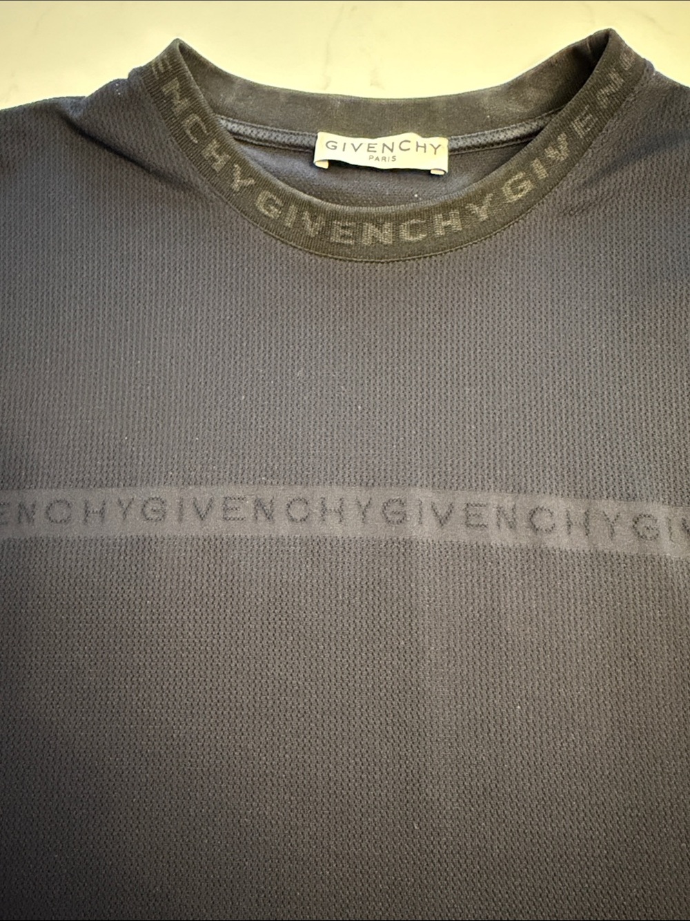 Givenchy Black Short-Sleeve Logo-Trim knit Crew Tee shirt Italy Sz 52 Large